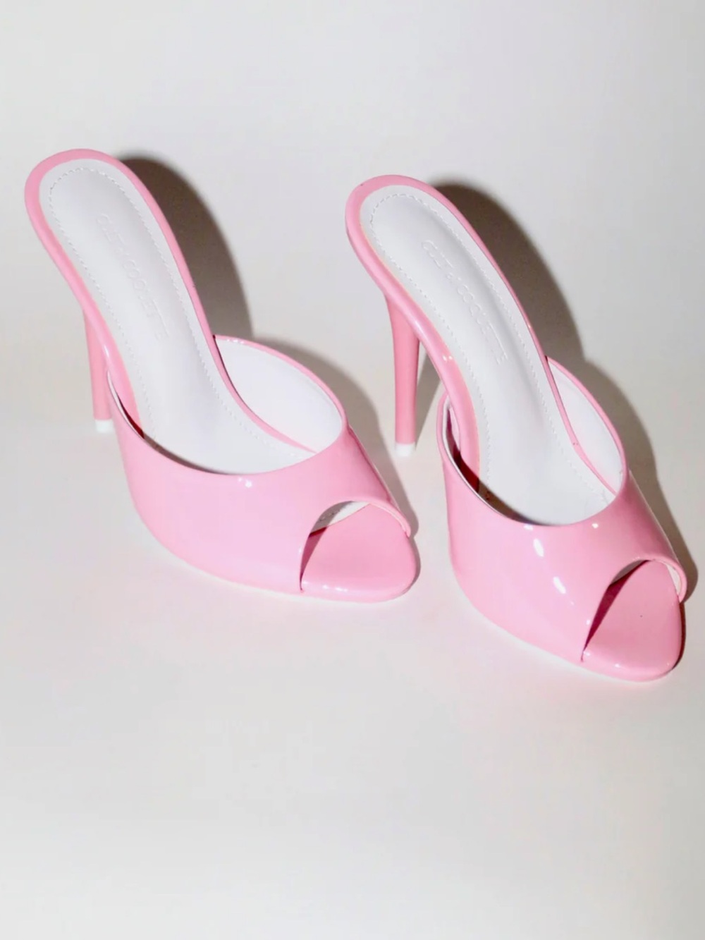 Glossy Pink Patent Peep-Toe Stiletto Mules